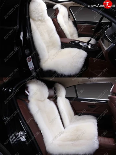 Комплект накидок на весь салон (Класс А длинный ворс натуральный мех) Автопилот (белый) 