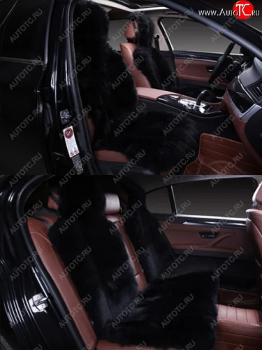 Комплект накидок на весь салон (Класс А длинный ворс натуральный мех) Автопилот (черный) 