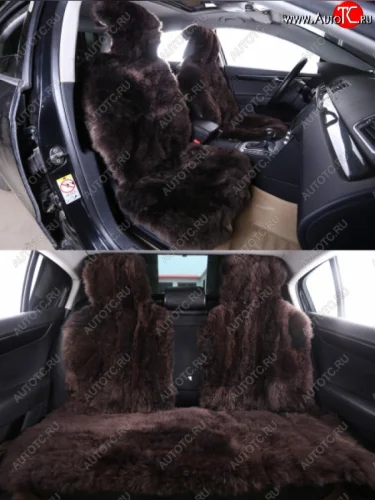 Комплект накидок на весь салон (Класс А длинный ворс натуральный мех) Автопилот (коричневый) 