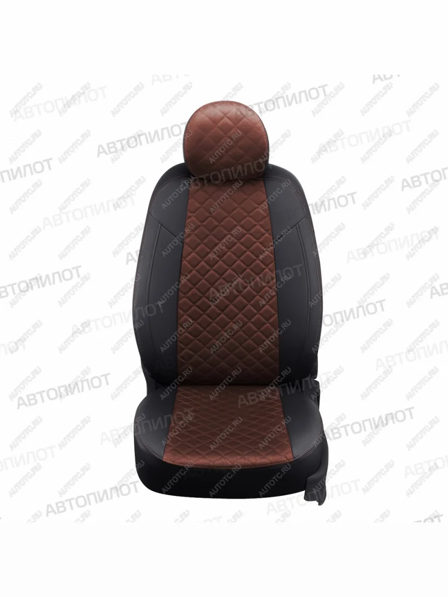 Чехлы на сиденья Алькантара ромб (раздельная 40/60+вырез под подлокот. экокожа) Автопилот Mazda 3/Axela BK дорестайлинг седан (2003-2006) (черный/шоколад)  в Самаре Самарской области