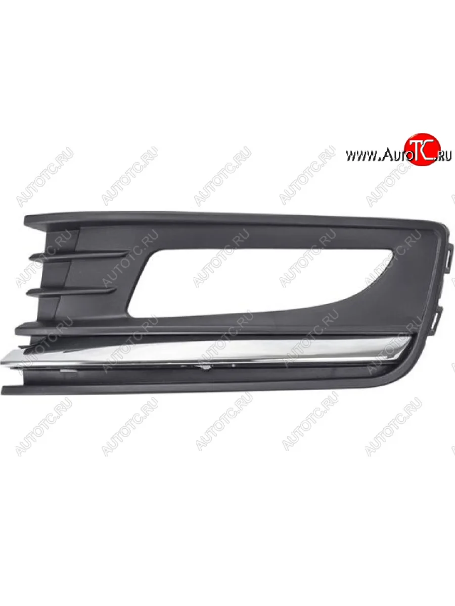 Левая вставка переднего бампера (с отверстием под ПТФ, пр-во Тайвань) BODYPARTS Volkswagen Polo Mk5 6R,6C,61 седан рестайлинг (2015-2020) (молдинг хром)  в Перми Пермском крае