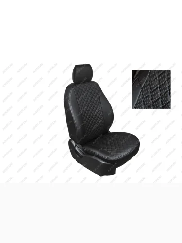 Чехлы на сиденье РОМБ (40/60 без airbag экокожа) Seintex (черный) Renault Logan  2 (2014-2025) дорестайлинг, рестайлинг