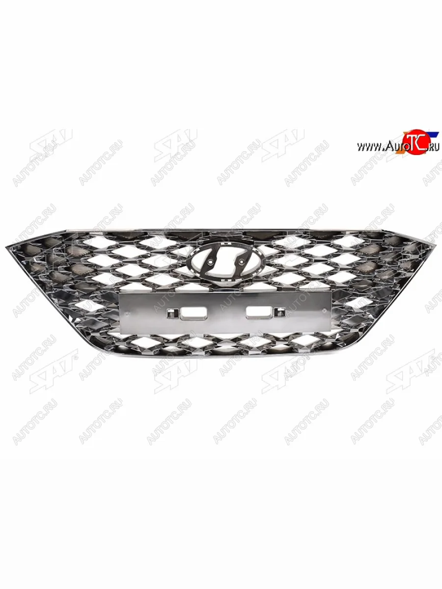 Решетка радиатора SAT Hyundai Solaris HCR седан рестайлинг (2020-2022) (хром серый)  с доставкой в г. Керчь