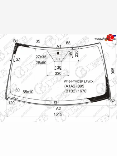 Стекло лобовое (Датчик дождя Молдинг) XYG Mercedes-Benz ML class W164 рестайлинг (2008-2011)