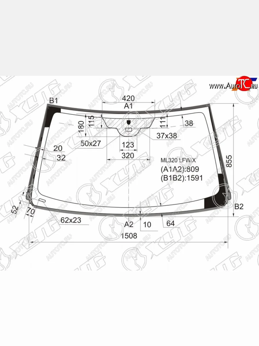 Стекло лобовое (Датчик дождя Молдинг) XYG Mercedes-Benz ML class W163 рестайлинг (2001-2005)  в Самаре Самарской области