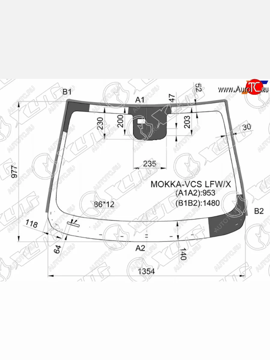 Стекло лобовое (Датчик дождя Молдинг) XYG Opel Mokka  дорестайлинг (2012-2016)  с доставкой в г. Керчь