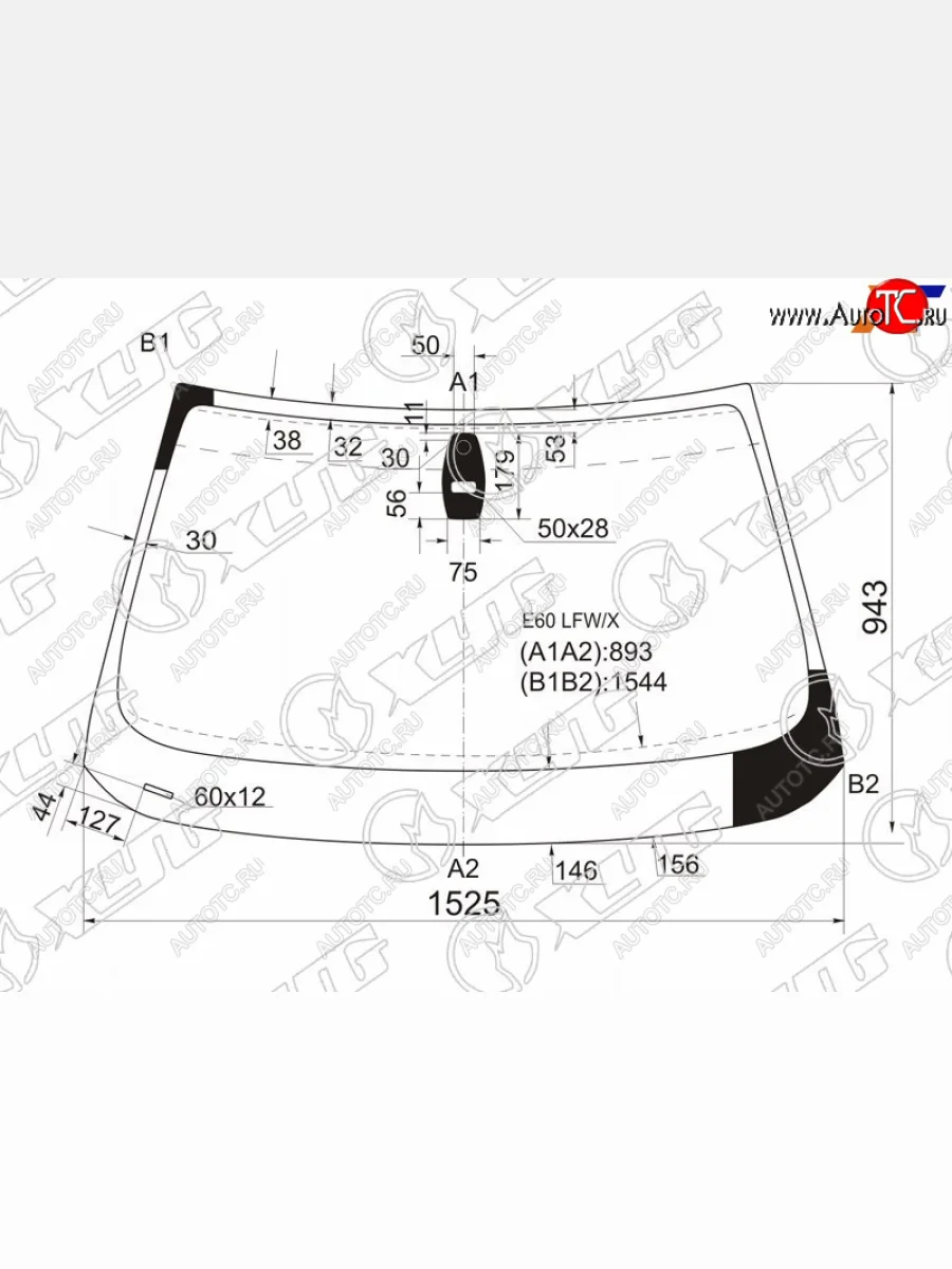 Стекло лобовое (Прямоугольный датчик дождя) XYG  BMW 5 серия (2003-2007) E60, E61  в Керчи Республика Крым