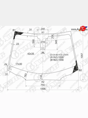 Стекло лобовое (Датчик дождя) XYG CITROEN C5 RD дорестайлинг, седан (2008-2017)