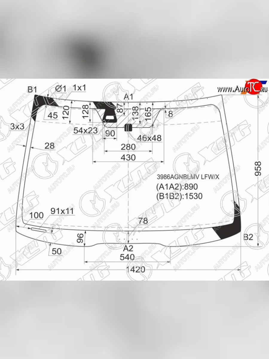Стекло лобовое (Датчик дождя) XYG Acura TSX CL9 седан (2003-2008)  с доставкой в г. Керчь