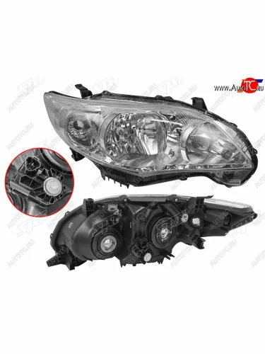 Фара правая (с электрокорректором, галоген) SAT Toyota Corolla E150 седан рестайлинг (2009-2013)