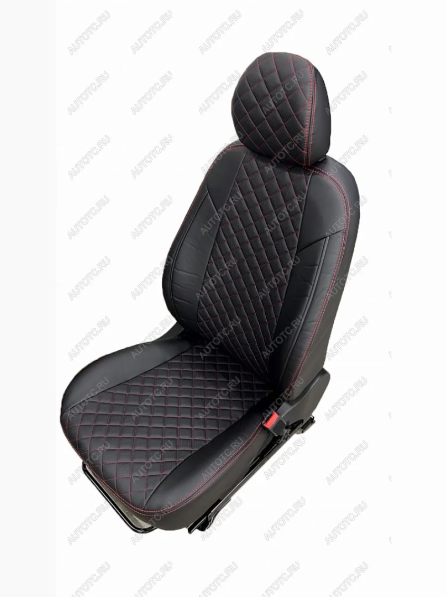 Комплект чехлов сидений (экокожа) Автопилот Ромб Mazda 6 GJ 2-ой рестайлинг седан (2018-2025) (черный/строчка красная)  в Перми Пермском крае