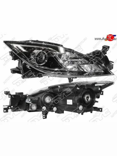 Фара правая (черная, под электрокорректор, Евросвет) TYC Mazda 6 GH дорестайлинг лифтбэк (2007-2010)
