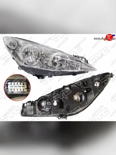 Фара правая (галоген, с электрокорректором) TYC Peugeot 308  T7 (2007-2011) универсал дорестайлинг, хэтчбек 5 дв. дорестайлинг