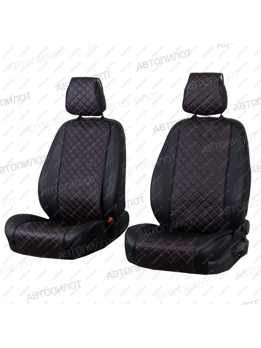 Накидка на сиденье (Экокожа Ромб-Модель №2 шир. сиденье экокожа) Автопилот   (черный/строчка красная)  в Воронеже Воронежской области