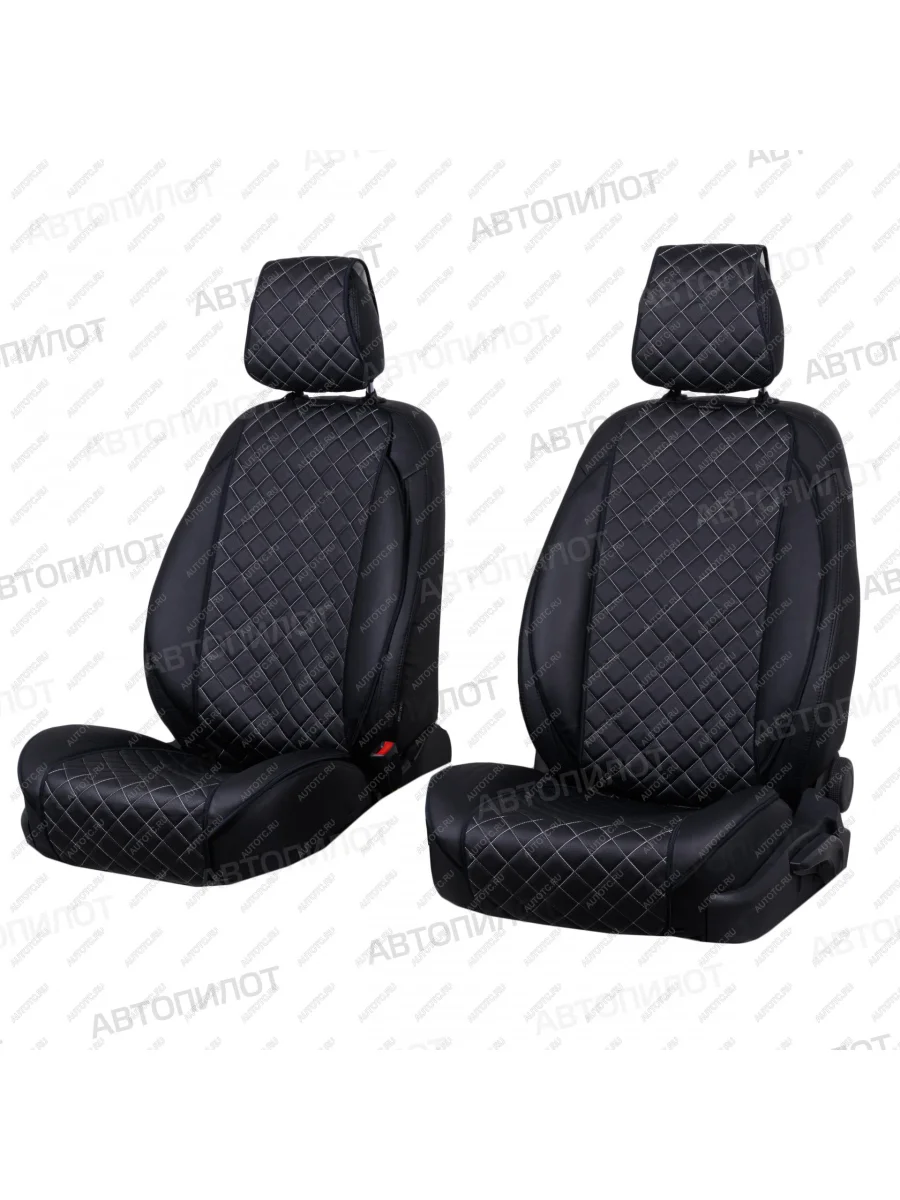 Накидка на сиденье (Экокожа Ромб-Модель №3 шир. сиденье экокожа) Автопилот   (черный/строчка белая)  в Воронеже Воронежской области