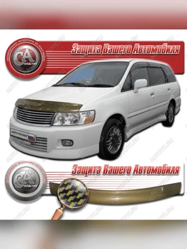 Дефлектор капота на CA-Plastiс (серия Шелкография карбон золото) Nissan Bassara (1999-2003)