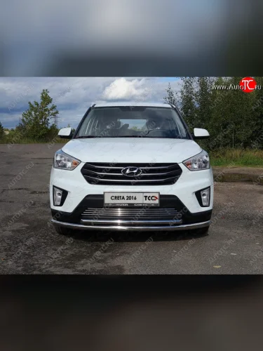 Декоративная вставка в бампер ТСС Тюнинг (d 12 мм) Hyundai Creta  GS (2015-2021) дорестайлинг, рестайлинг