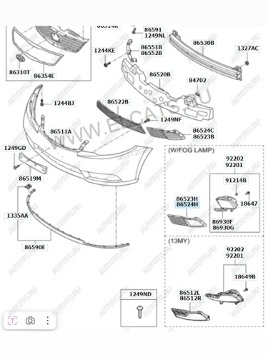 Рамка правой противотуманной фары в бампер MOBIS (HYUNDAIKIA) KIA Cerato  2 TD (2008-2013) седан
