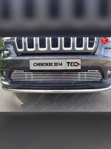 Декоративная вставка переднего бампера ТСС Тюнинг (d 12 мм) Jeep Cherokee  KL (2014-2017) дорестайлинг