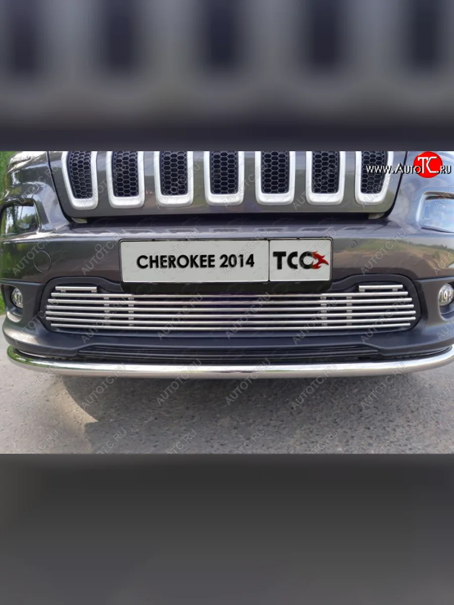 Декоративная вставка переднего бампера ТСС Тюнинг  Jeep Cherokee (2014-2017) KL (d 12 мм)  с доставкой в г. Керчь