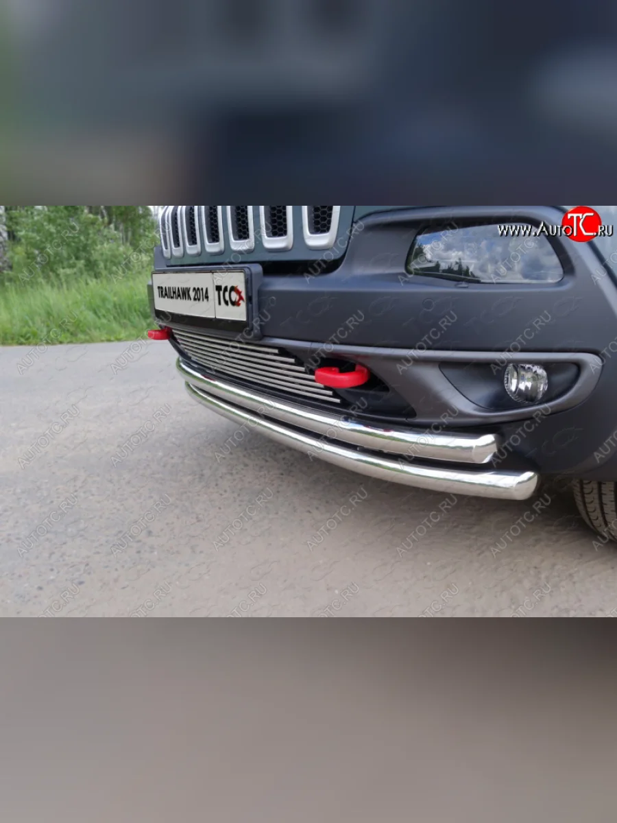 Декоративная вставка переднего бампера (Trailhawk) ТСС Тюнинг Jeep Cherokee KL дорестайлинг (2014-2017) (d 12 мм)  в Керчи Республика Крым