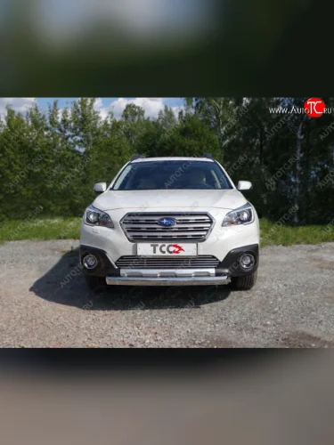 Декоративная вставка переднего бампера ТСС Тюнинг (d 12 мм) Subaru Outback  BS/B15 (2014-2021) дорестайлинг универсал, рестайлинг универсал