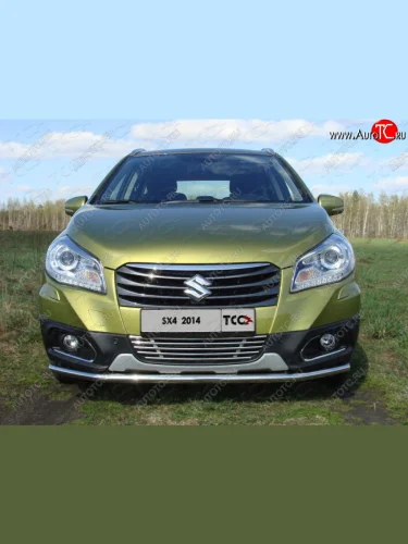 Декоративная вставка переднего бампера ТСС Тюнинг (d 12 мм) Suzuki SX4  JYB, JYA (2013-2016) хэтчбэк дорестайлинг