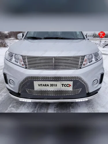 Декоративная вставка переднего бампера ТСС Тюнинг (d 12 мм) Suzuki Vitara  LY (2015-2019) дорестайлинг