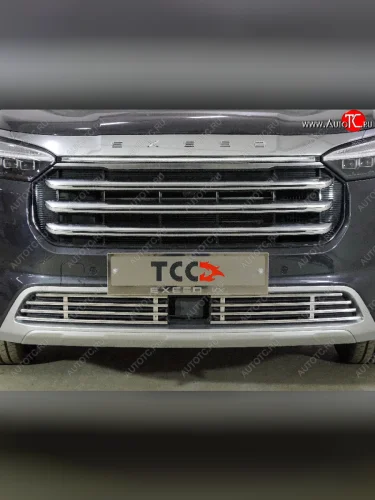 Декоративная вставка переднего бампера ТСС Тюнинг (d 12 мм) EXEED VX (2020-2023) дорестайлинг