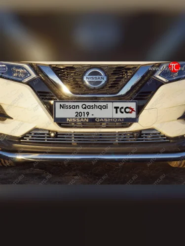 Декоративная вставка переднего бампера ТСС Тюнинг (d 12 мм) Nissan Qashqai  2 (2017-2022) J11 рестайлинг