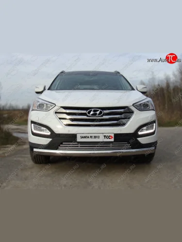 Декоративная вставка переднего бампера ТСС Тюнинг (d 16 мм) Hyundai Santa Fe  DM (2012-2019) дорестайлинг, рестайлинг