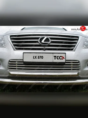 Декоративная вставка переднего бампера (кроме F-Sport) ТСС Тюнинг (d 16 мм) Lexus LX570  J200 (2007-2012) дорестайлинг