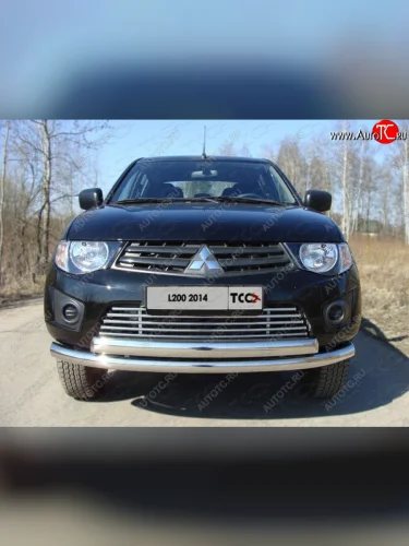 Декоративная вставка переднего бампера ТСС Тюнинг (d 16 мм) Mitsubishi L200  4 (2013-2016)  рестайлинг