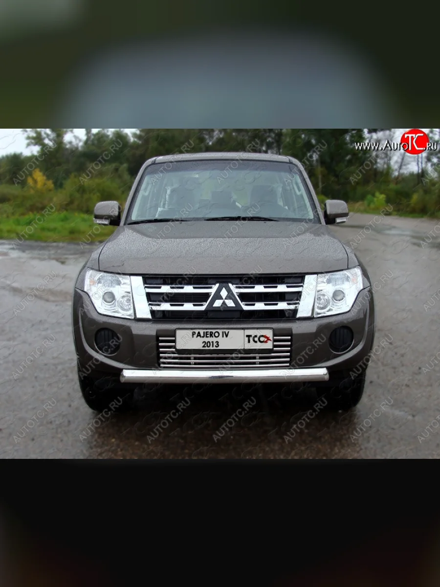 Декоративная вставка переднего бампера ТСС Тюнинг  Mitsubishi Pajero (2011-2015) 4 V90 (d 16 мм)  с доставкой в г. Керчь