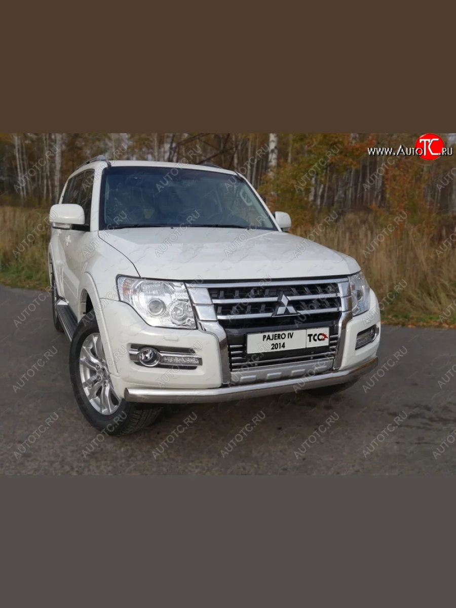 Декоративная вставка переднего бампера ТСС Тюнинг  Mitsubishi Pajero (2014-2020) 4 V90 (d 16 мм)  с доставкой в г. Керчь