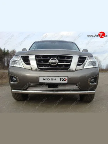 Декоративная вставка переднего бампера ТСС Тюнинг (d 16 мм) Nissan Patrol  6 (2014-2017) Y62 рестайлинг