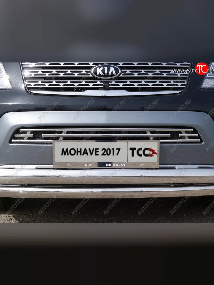 Декоративная вставка переднего бампера (с парктроником) ТСС Тюнинг  KIA Mohave (2017-2020) HM (d 16 мм)  с доставкой в г. Керчь