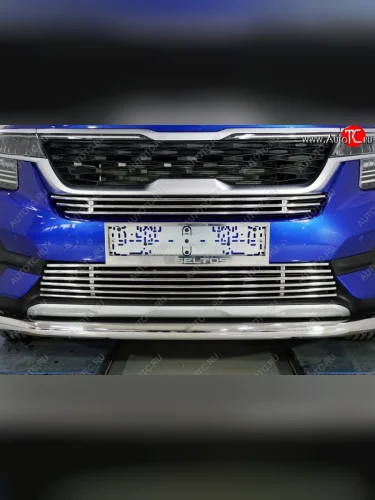 Верхняя декоративная вставка решетки радиатора ТСС Тюнинг (d 12 мм) KIA Seltos  SP2 (2019-2022) дорестайлинг