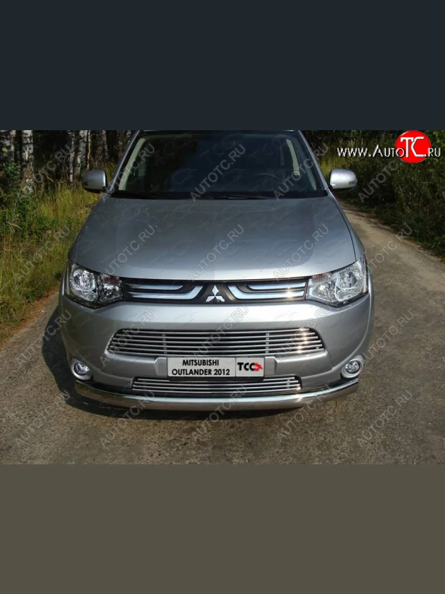 Верхняя декоративная вставка решетки радиатора ТСС Тюнинг Mitsubishi Outlander GF дорестайлинг (2012-2014) (d 12 мм)  в Керчи Республика Крым