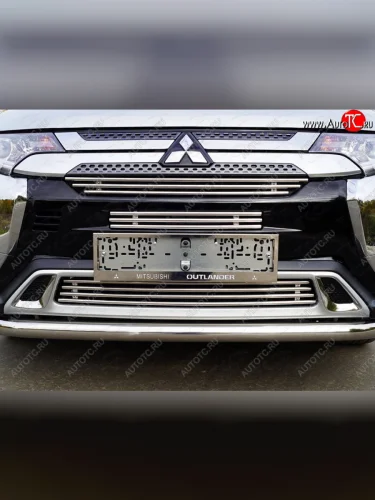 Верхняя декоративная вставка решетки радиатора ТСС Тюнинг (d 12 мм) Mitsubishi Outlander  GF (2018-2022) 3-ий рестайлинг