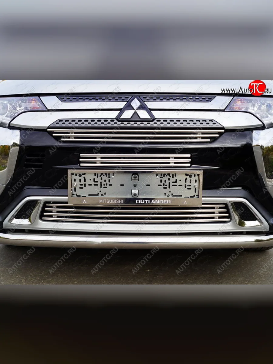 Верхняя декоративная вставка решетки радиатора ТСС Тюнинг  Mitsubishi Outlander (2018-2022) GF (d 12 мм)  в Самаре Самарской области