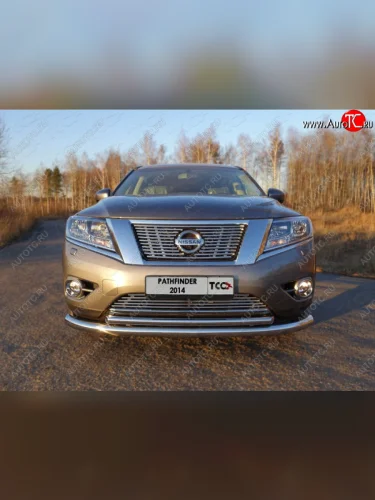 Верхняя декоративная вставка решетки радиатора ТСС Тюнинг (d 12 мм) Nissan Pathfinder  R52 (2012-2017) дорестайлинг