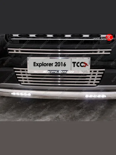 Декоративная вставка переднего бампера ТСС Тюнинг (d 16 мм) Ford Explorer  U502 (2015-2018) 1-ый рестайлинг, 5 дв.