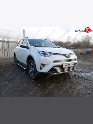 Декоративная вставка переднего бампера ТСС Тюнинг (d 16 мм) Toyota RAV4  XA40 (2015-2019) 5 дв. рестайлинг