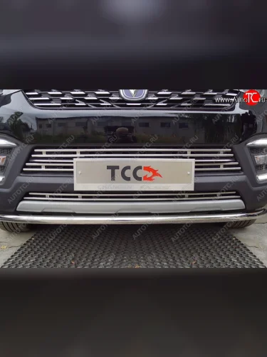 Нижняя декоративная вставка в бампер ТСС Тюнинг (d 12 мм) Changan CS55 рестайлинг (2018-2023)