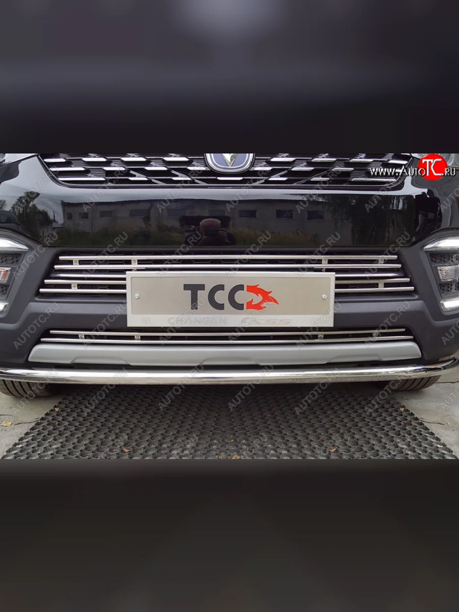 Нижняя декоративная вставка в бампер ТСС Тюнинг Changan CS55 рестайлинг (2018-2023) (d 12 мм)  в Керчи Республика Крым