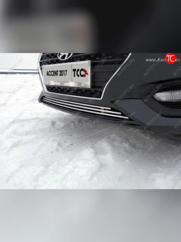 Нижняя декоративная вставка в бампер ТСС Тюнинг (d 12 мм) Hyundai Solaris HCR седан дорестайлинг (2017-2020)