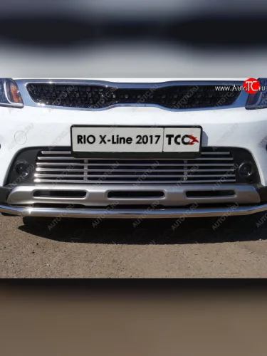 Нижняя декоративная вставка в бампер ТСС Тюнинг (d 12 мм) KIA Rio X-line (2017-2021)