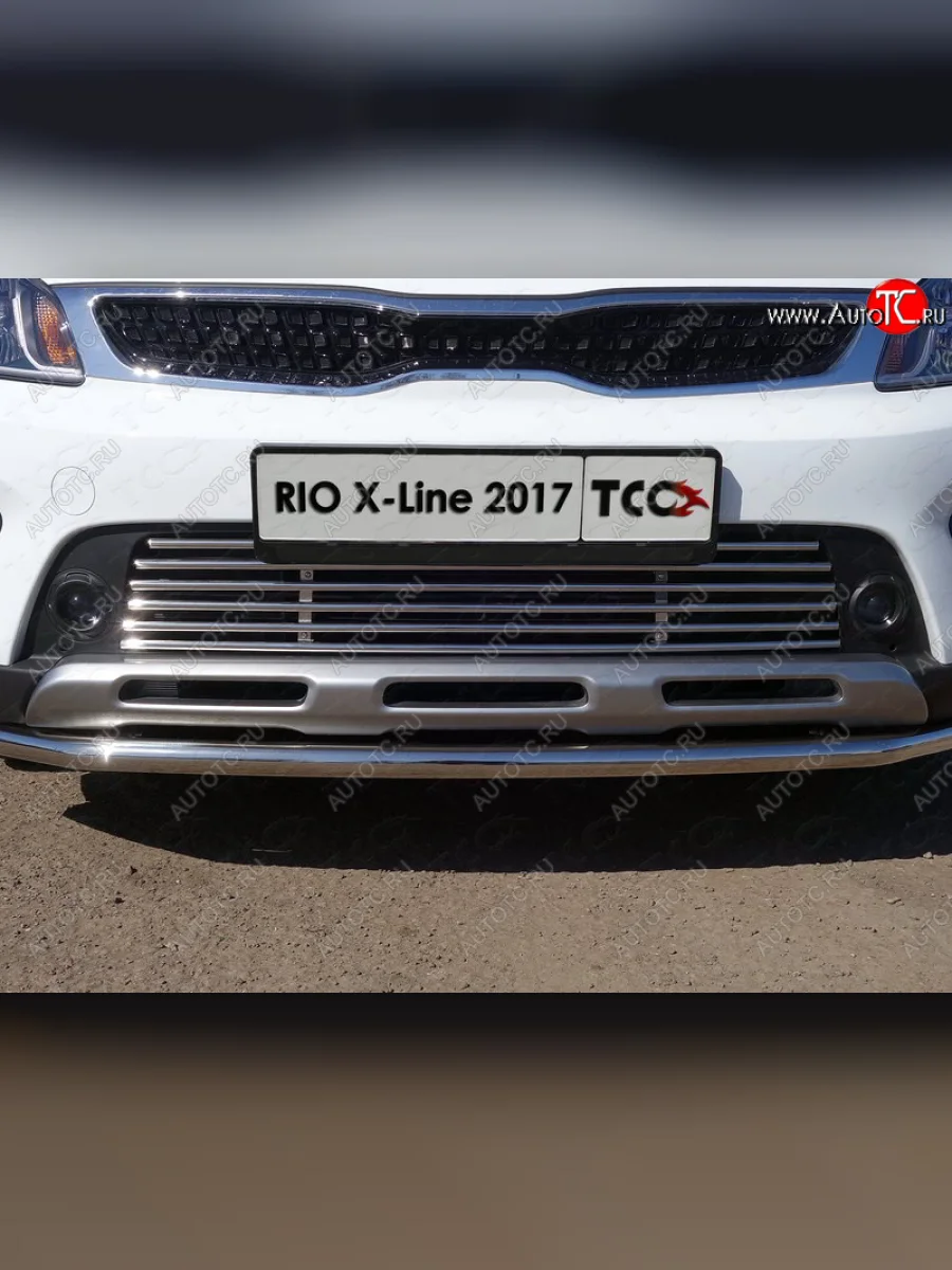 Нижняя декоративная вставка в бампер ТСС Тюнинг KIA Rio X-line (2017-2021) (d 12 мм)  в Перми Пермском крае