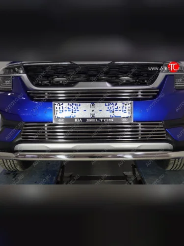 Нижняя декоративная вставка в бампер ТСС Тюнинг (d 12 мм) KIA Seltos SP2 дорестайлинг (2019-2022)